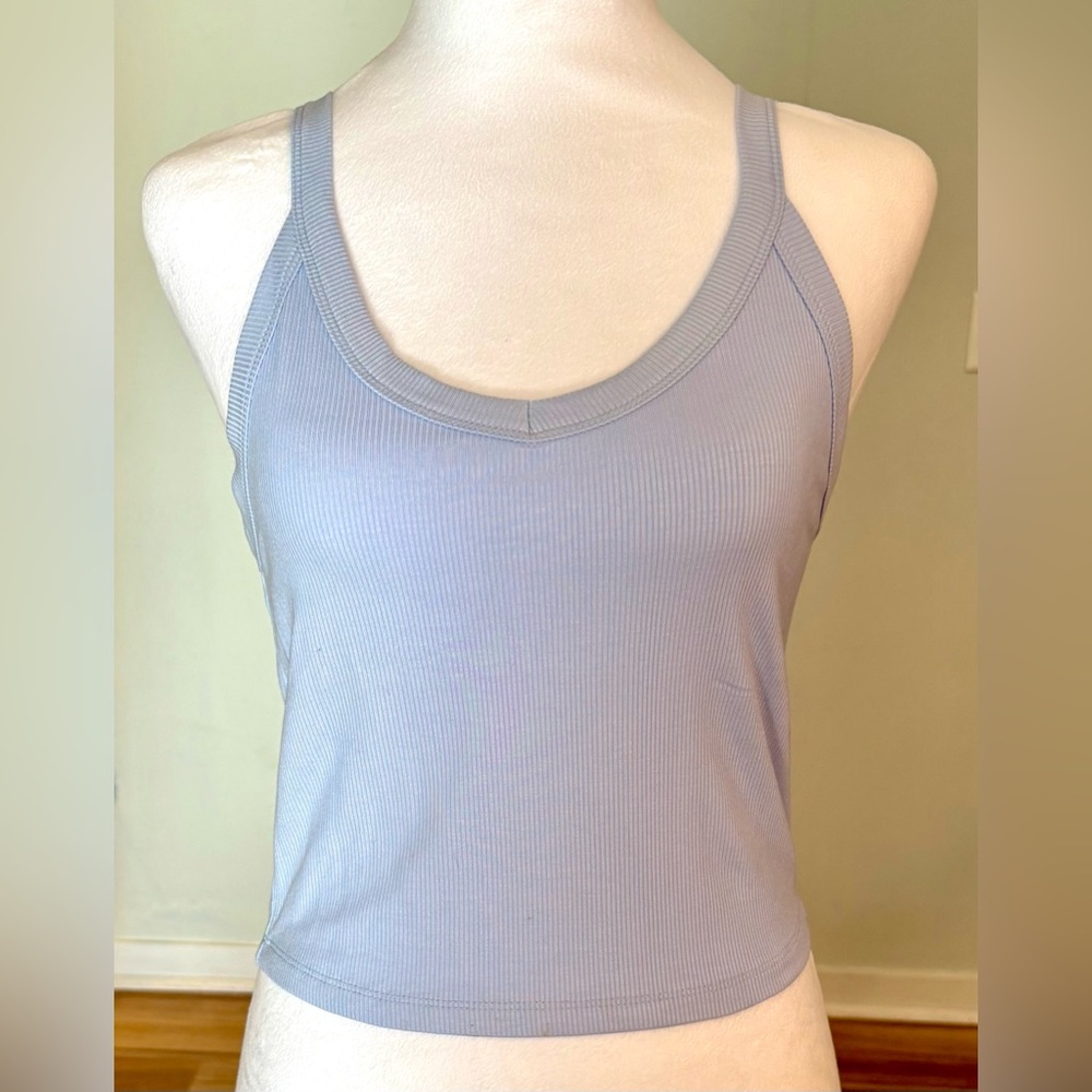 NWT Aeropostale Reversible Cropped Tank, V Neck or High Neck, Light Blue, Size S - Picture 2 of 8